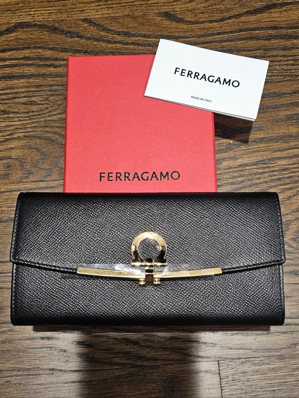 Salvatore Ferragamo Black Leather Gancini Continental Wallet